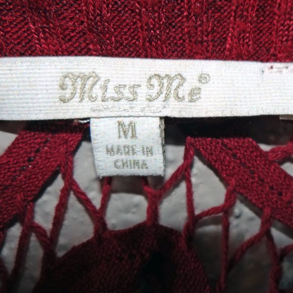 Miss Me Burgundy Red Women's Sweater with Crochet Sz M / Medium - Picture 5 of 10